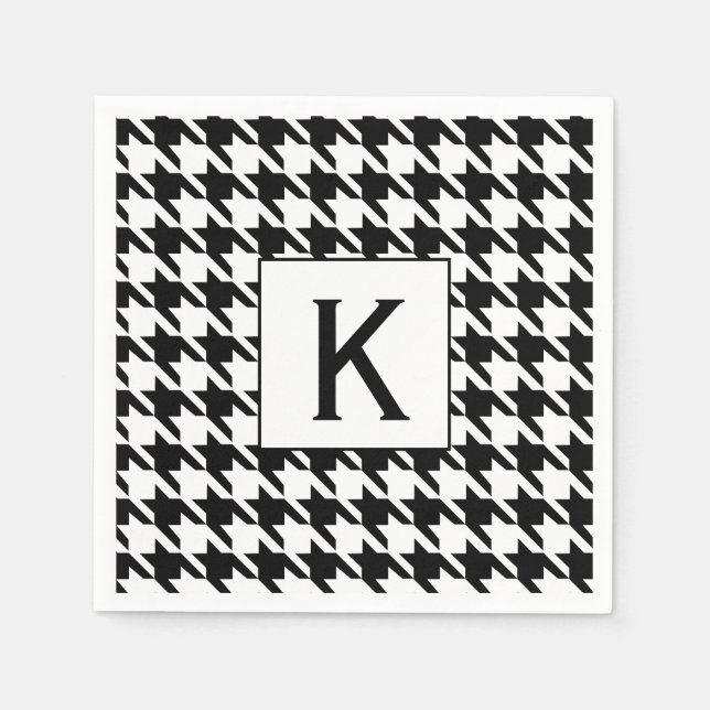 Monogram Black and White Houndstooth Pattetrn Pappersservett (Framsidan)