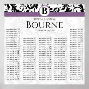 Monogram Black and White Lila Damask Poster