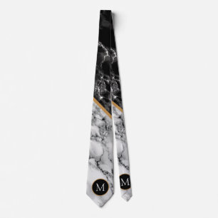 Monogram Black and White Marble Neck Tie Slips