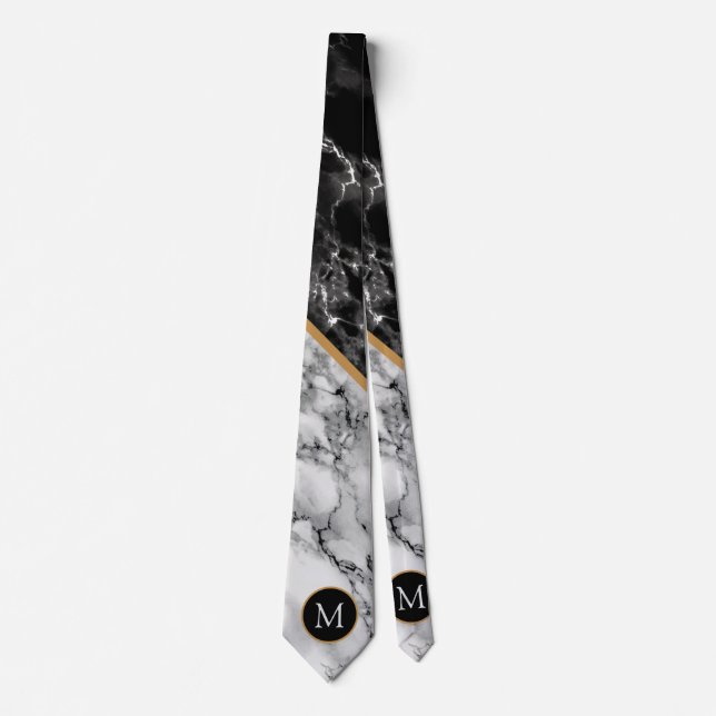 Monogram Black and White Marble Neck Tie Slips (Framsida)