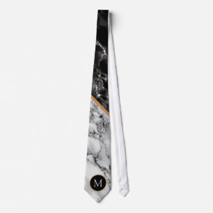 Monogram Black and White Marble Stone Neck Tie Slips