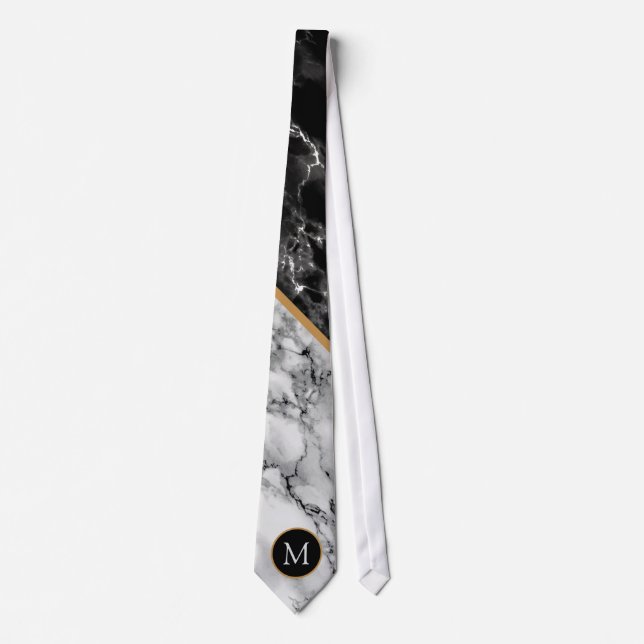 Monogram Black and White Marble Stone Neck Tie Slips (Framsida)