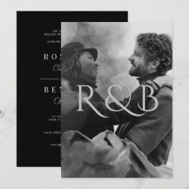 Monogram Black and White Mountains Photo Bröllop Inbjudningar