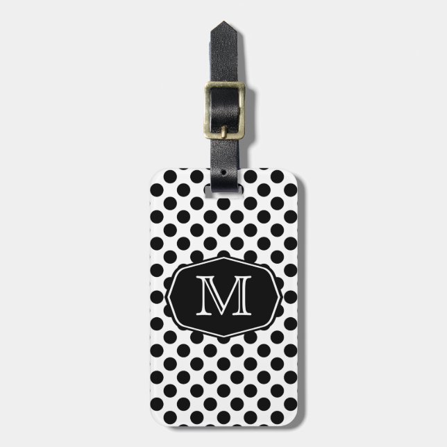 Monogram Black and White Polka Dot Bagagebricka (Vertikal Framsida)