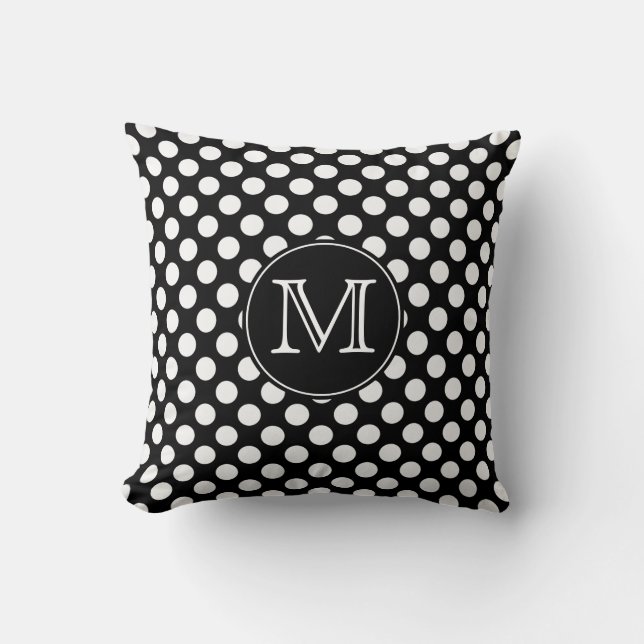 Monogram Black and White Polka Dot Dekorativ kudde (Framsida)