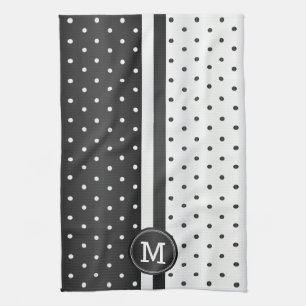 Monogram Black and White Polka Dot Kökshandduk