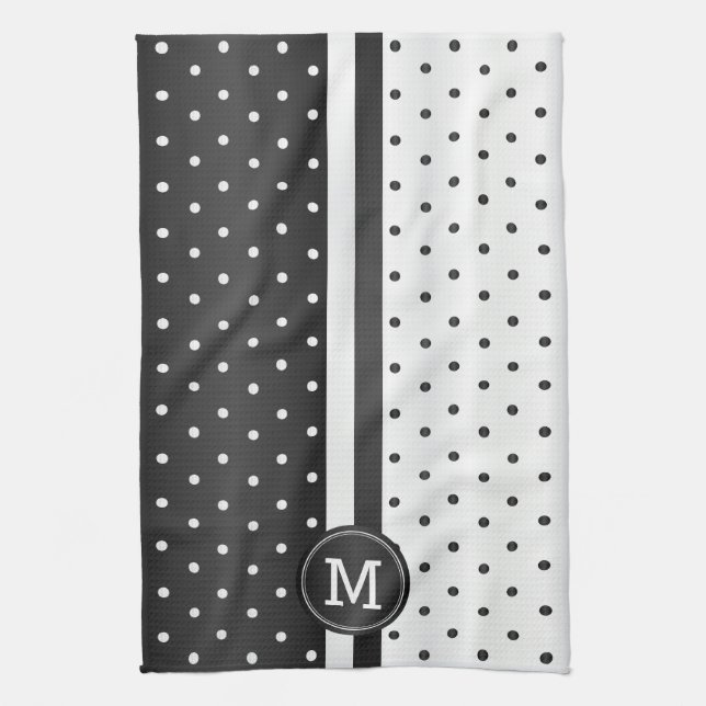Monogram Black and White Polka Dot Kökshandduk (Vertikal)