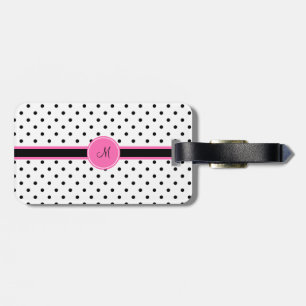 Monogram Black and White Polka Dot med Shock rosa Bagagebricka