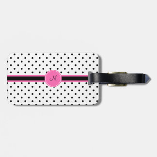 Monogram Black and White Polka Dot med Shock rosa Bagagebricka