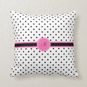 Monogram Black and White Polka Dot med Shock rosa Kudde