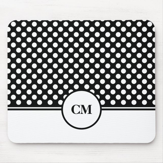 Monogram Black and White Polka Dot Mönster Musmatta (Framsidan)