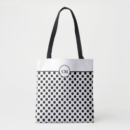 Monogram Black and White Polka Dot Mönster Tygkasse