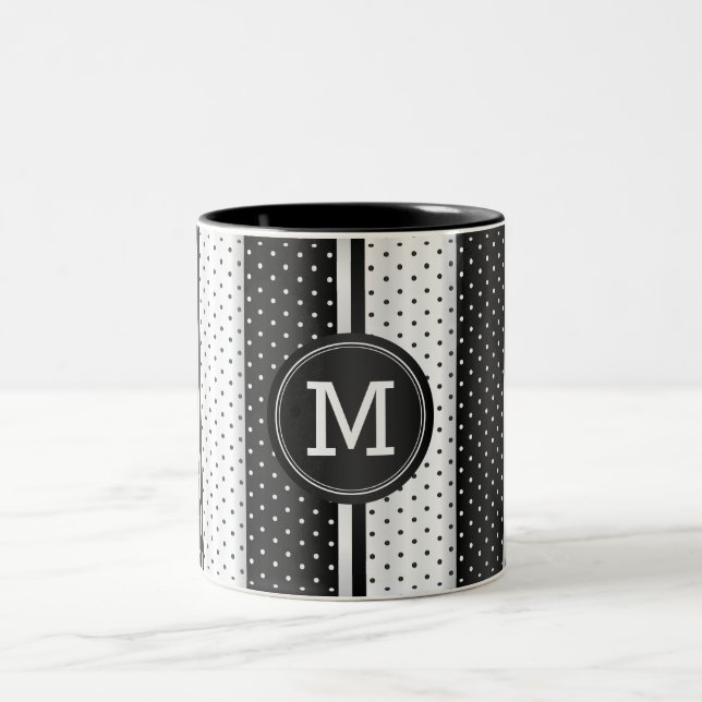 Monogram Black and White Polka dots Två-Tonad Mugg (Center)
