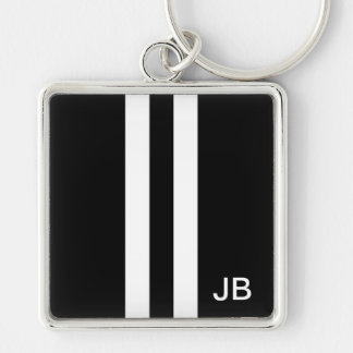 Monogram Black and White Rand Manar Fyrkantig Silverfärgad Nyckelring