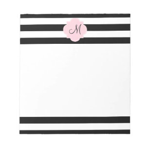 Monogram Black and White Rand med Pastel Rosa Anteckningsblock