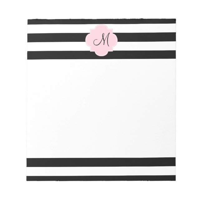 Monogram Black and White Rand med Pastel Rosa Anteckningsblock (Framsida)