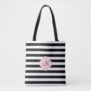 Monogram Black and White Rand med Pastel Rosa Tygkasse
