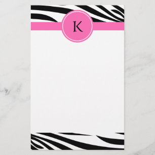 Monogram Black and White Zebra tryck med Shock ros Brevpapper