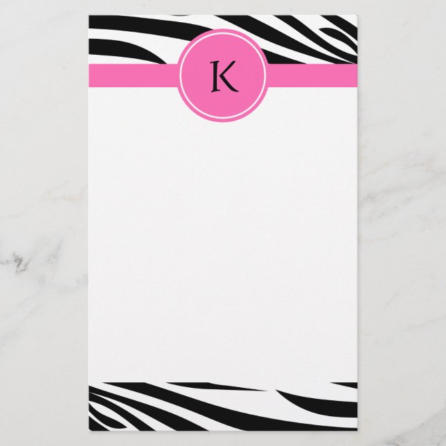 Monogram Black and White Zebra tryck med Shock ros Brevpapper (Framsida)