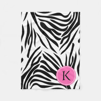 Monogram Black and White Zebra tryck med Shock ros Fleecefilt