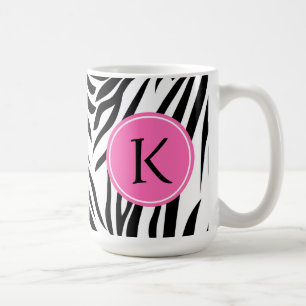 Monogram Black and White Zebra tryck med Shock ros Kaffemugg