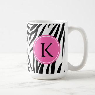 Monogram Black and White Zebra tryck med Shock ros Kaffemugg