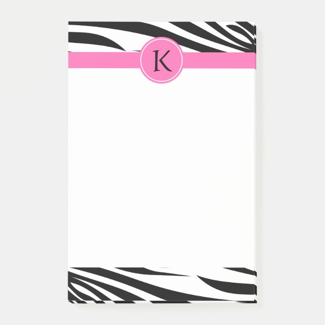 Monogram Black and White Zebra tryck med Shock ros Post-it Block (Framsida)