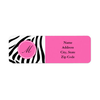 Monogram Black and White Zebra tryck med Shock ros Returadress Etikett
