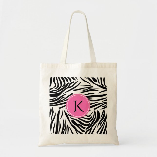 Monogram Black and White Zebra tryck med Shock ros Tygkasse (Framsidan)