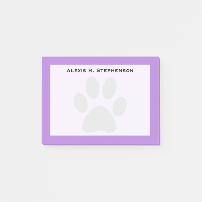 Monogram Black Animal Paw Skriv ut Lavender Lila Post-it Block (Framsida)