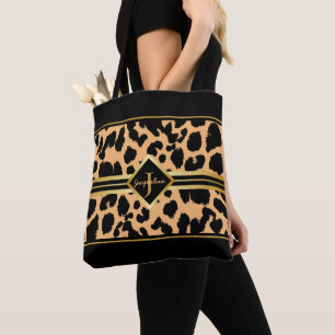 Monogram Black Animal Print Faux Guld på ORANGE Tygkasse