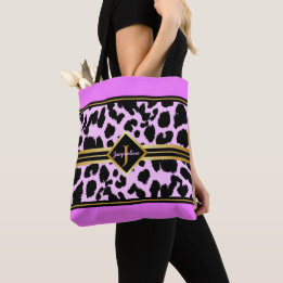Monogram Black Animal Print Faux Guld på ROSA Tygkasse