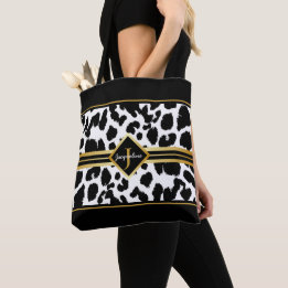Monogram Black Animal Print Faux Guld på White Tygkasse