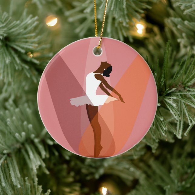 Monogram Black Ballerina African American Dancer Julgransprydnad Keramik (Träd)