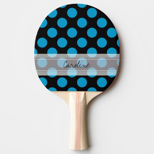 Monogram Black Blue Chic Polka Dot Mönster Pingisracket (Framsidan)