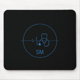 Monogram Black Blue Medical Stethoscope Heartslag Musmatta