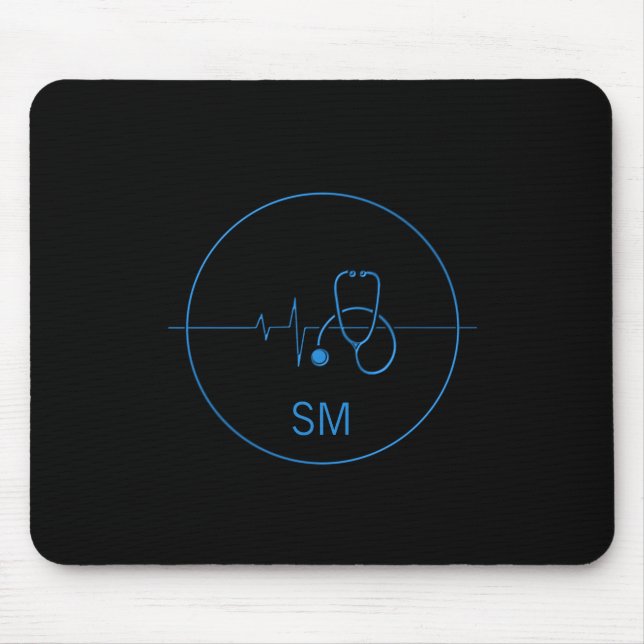 Monogram Black Blue Medical Stethoscope Heartslag Musmatta (Framsidan)