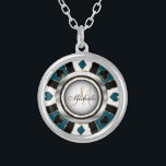 Monogram Black, Blue och Guld Las Vegas Stil Silverpläterat Halsband<br><div class="desc">Monogram Necklace. Redot Monogram Black, Blue och Guld Las Vegas Stil ger dig möjlighet att anpassa dig. Obs! Alla mallområden behöver inte ändras. 📌 Om du behöver anpassa ytterligare klickar du på knappen "Klicka för att anpassa ytterligare" eller "Anpassa eller redigera design" och användor verktyg för att ändra storlek, rotera,...</div>