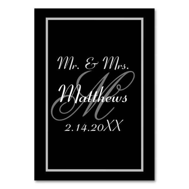 Monogram Black Bride Groom Bröllop Bordsnummer (Framsidan)
