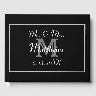 Monogram Black Bride Groom Bröllop Gästböcker