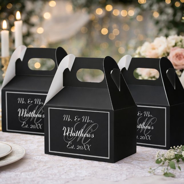 Monogram Black Bride Groom Bröllop Presentaskar (Skapare uppladdad)