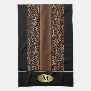 Monogram Black, Brown och Guld Jaguar Animal Print Kökshandduk