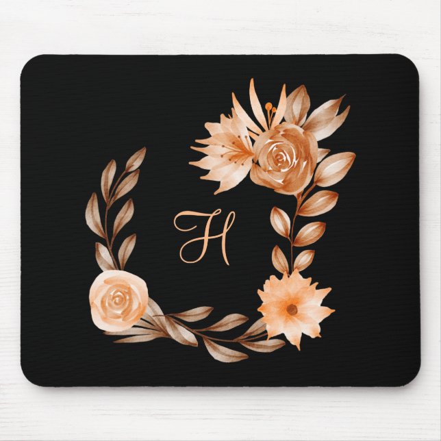 Monogram Black Brunt och Persika Blommig Musmatta (Framsidan)