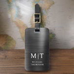 Monogram Black Brushed Metallic Elegant Bagagebricka<br><div class="desc">Öka din resupplevelse med vår klassiska Elegant Modern Minimalist Monogram Luggage Tag-kod. Detta noggrant designade tillbehör kombinerar sömlöst elegans med contemporaryns minimalism, och ser till att ditt bagage är sofistikerat. Den här bagagetaggen är utformad med precision och noggrannhet. Den är mer än bara en praktisk artikel. Den är en personlig...</div>