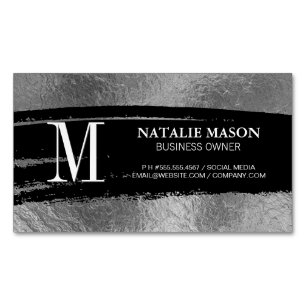 Monogram Black Brushed Silver Foil Magnetiska Visitkort