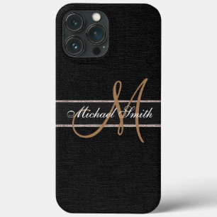 Monogram Black Burlap Linen Rustic Jute