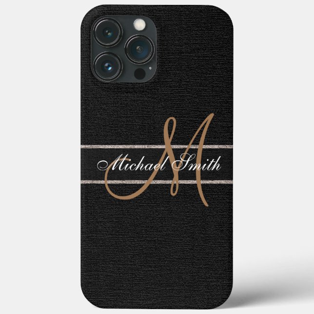 Monogram Black Burlap Linen Rustic Jute (Baksida)