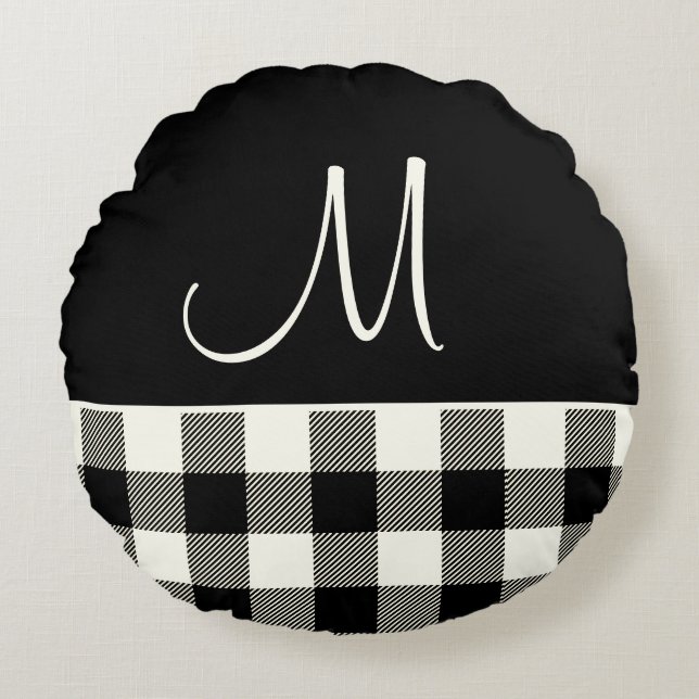 Monogram Black Cream Buffalo Play Rund Kudde (Framsidan)