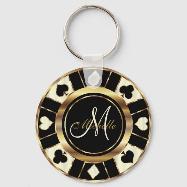 Monogram Black, Cream Ivory och Guld Las Vegas Nyckelring (Framsida)