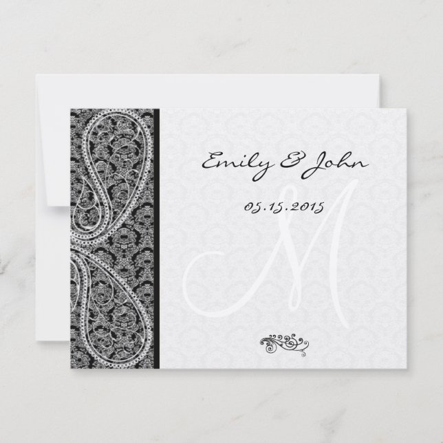 Monogram Black Damask-Bordsnummer-kort Inbjudningar (Framsida)